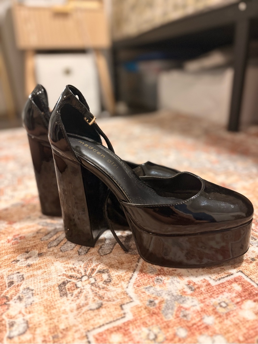 Madden Girl Black Patent Platform Mary Jane Pumps